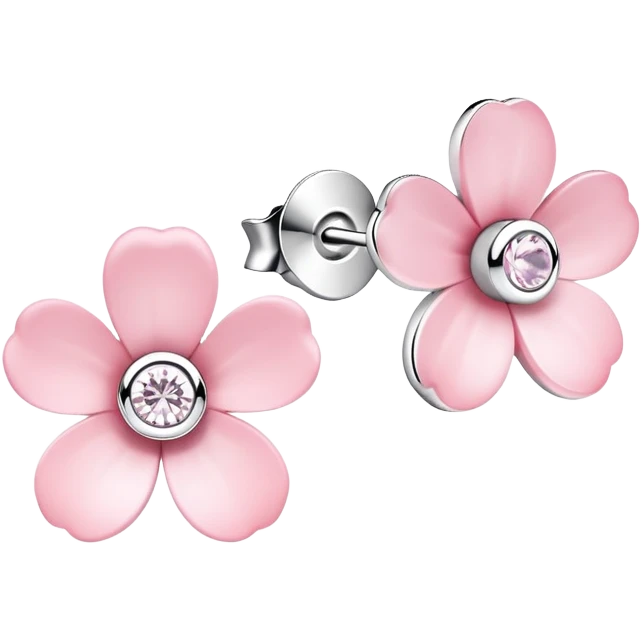 Flower light pink whit silver pandora spring earrings  emoji