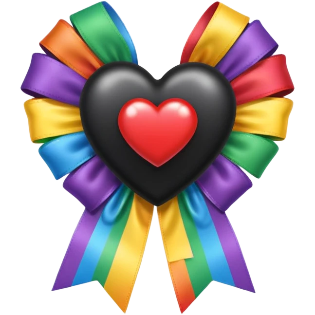 glossy black heart with a rainbow bow in a ribbon rosette style emoji