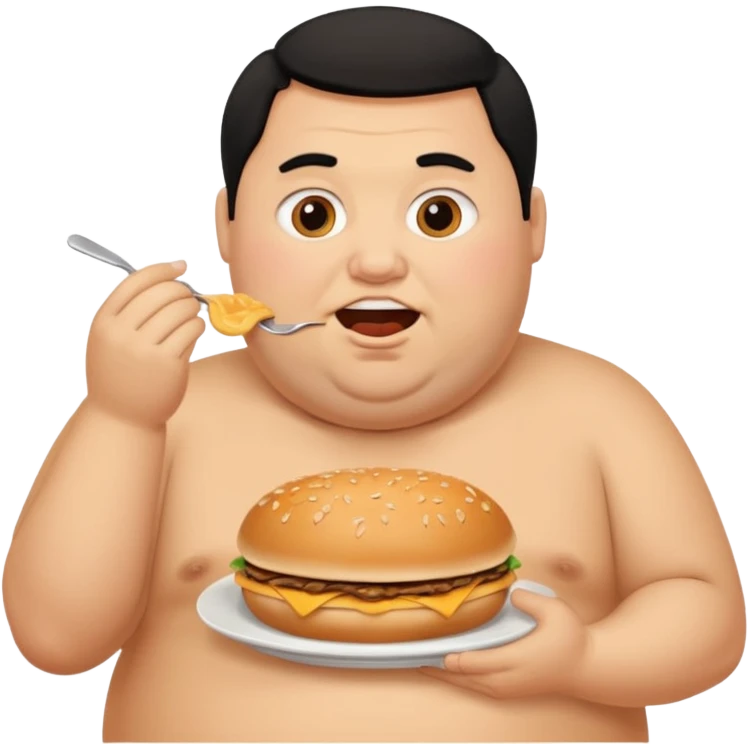 Fat guy with many chins eating food black hair emoji