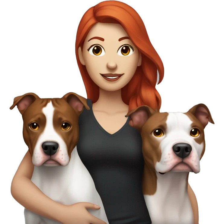 Woman with red hair and her Black and white pitbull  emoji