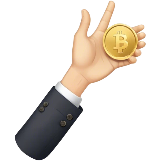 A hand with a business suit on its wrist flips a gold coin with its thumb emoji