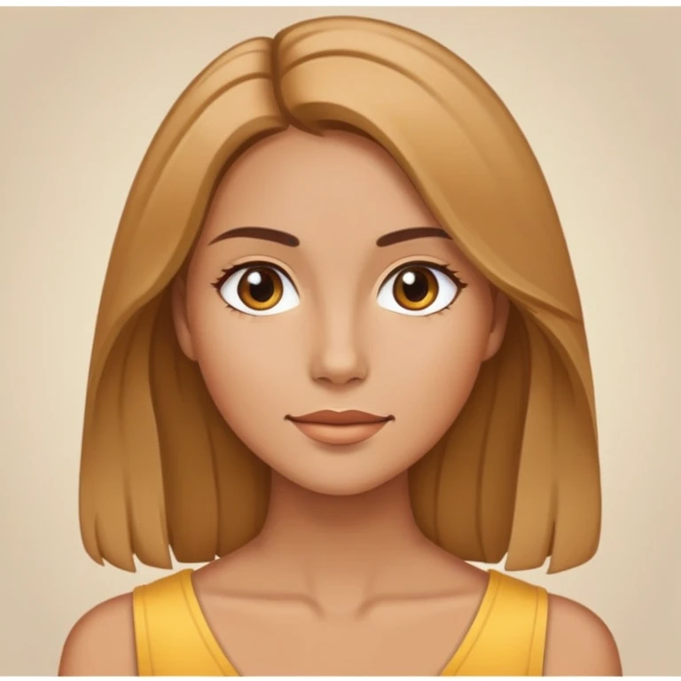 Woman with golden brown shoulder-length hair , and tan skin , natural pretty face emoji