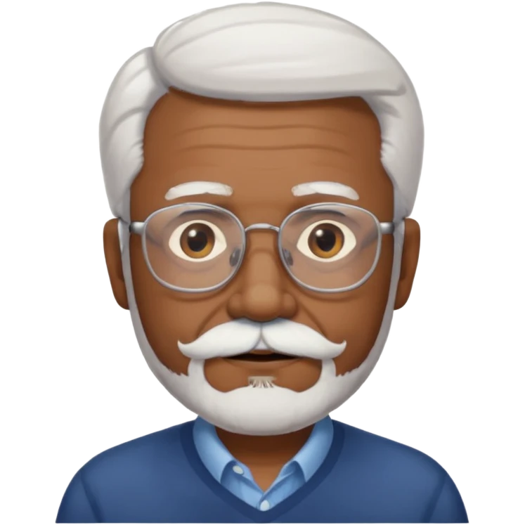 An elderly man emoji with medium-dark skin tone, white hair on the sides, glasses, light eyebrows, and a light white mustache and beard. emoji