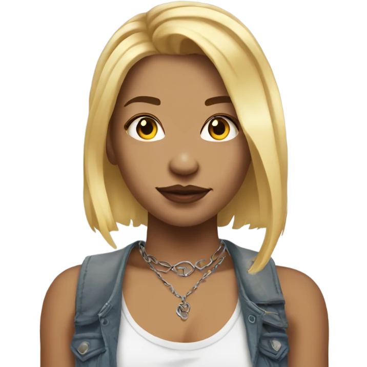 Girl with shoulder length blonde hair and neck and shoulder tattoos with septum piercing  emoji