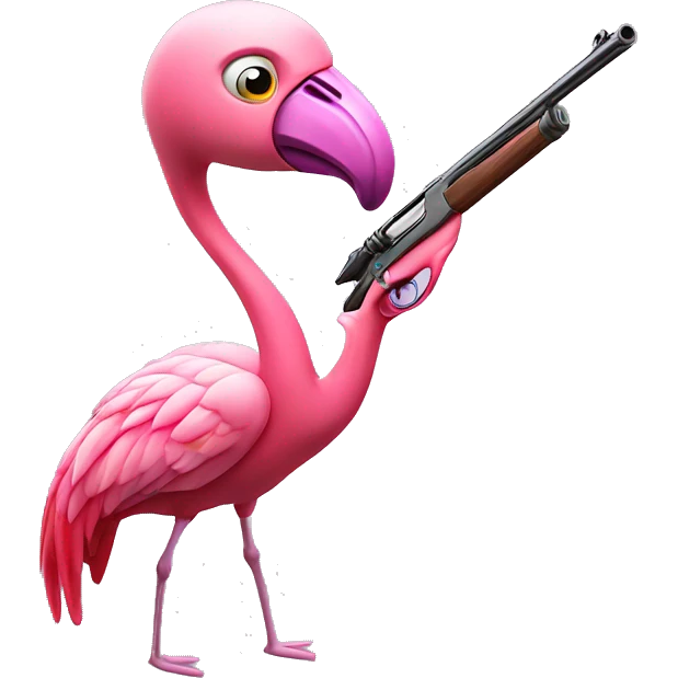 Flamingo shooting a shotgun emoji