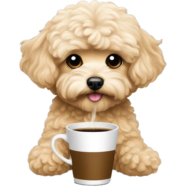 Beige Maltipoo drinking coffee emoji