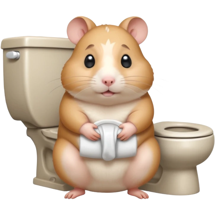 Cute chubby cartoon-style hamster sitting on toilet pooping looking as if he had an accident emoji