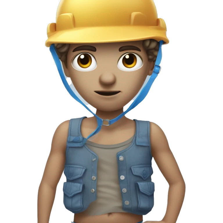 dumb boy with penci in nose and blue helmet with diaper on outside of jorts emoji