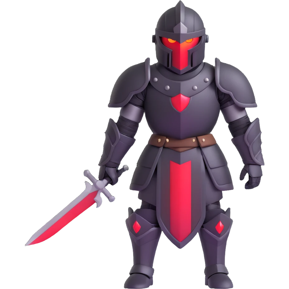 black-armored knight with glowing red eyes, mysterious and powerful emoji