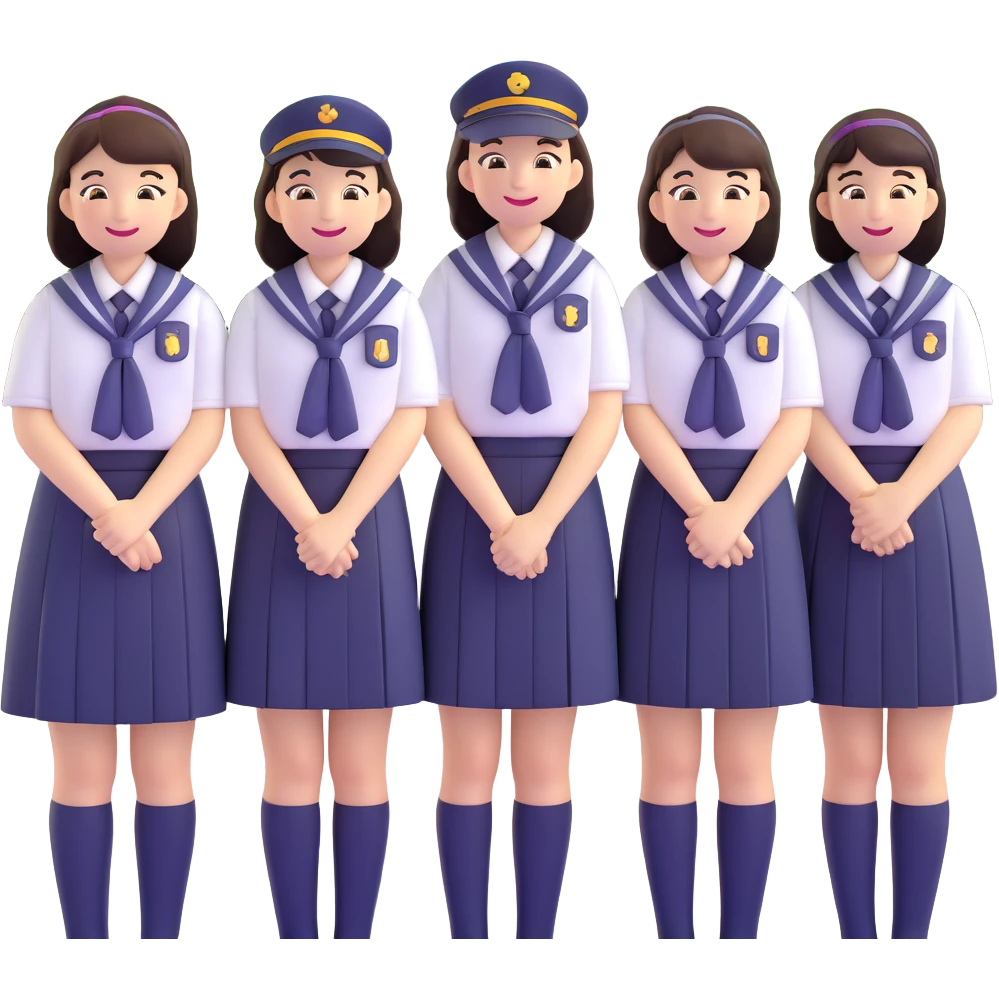 Japanese female high school student in group photo with classmates at Hiroshima Peace Memorial emoji