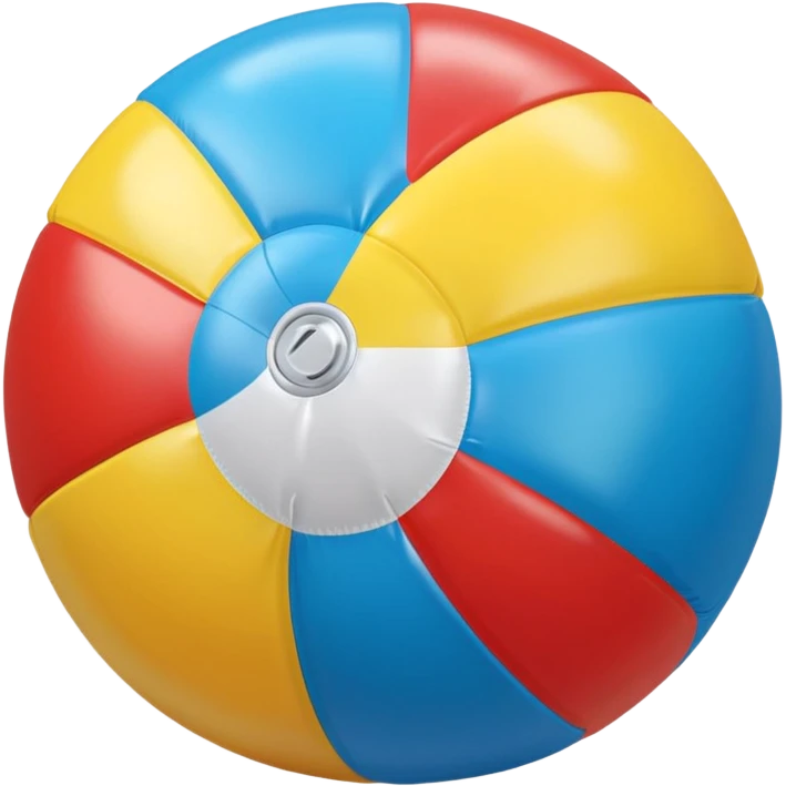 3D render of Beach Ball made of shiny inflatable vinyl, visible seam lines, air valve, highly reflective plastic texture, pool toy aesthetic, Apple emoji style, isolated on white background --v 6.0 emoji