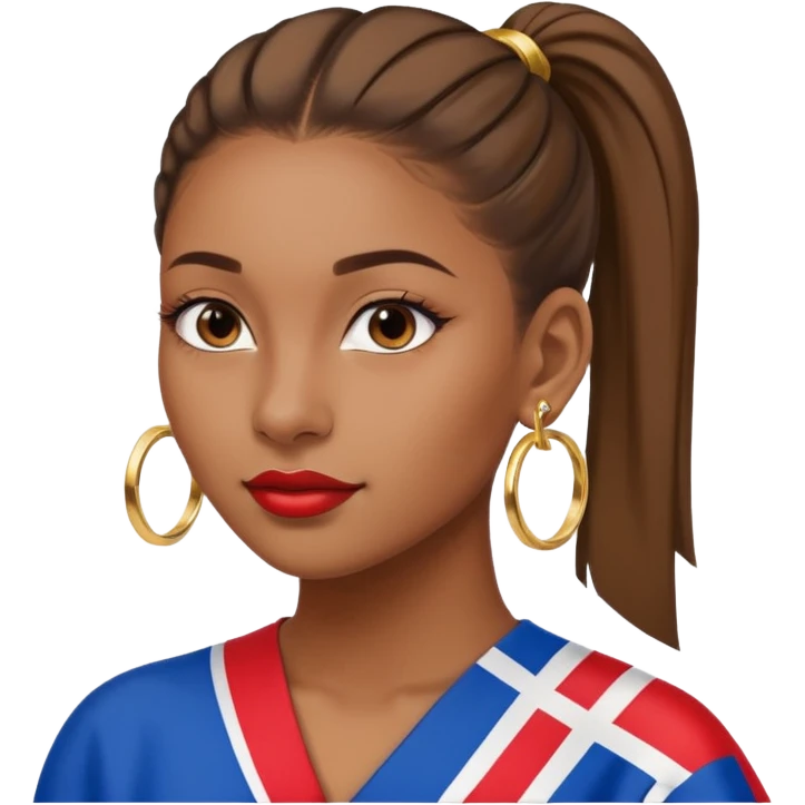 A brown skin girl with a slick ponytail and edges with a Dominican flag emoji