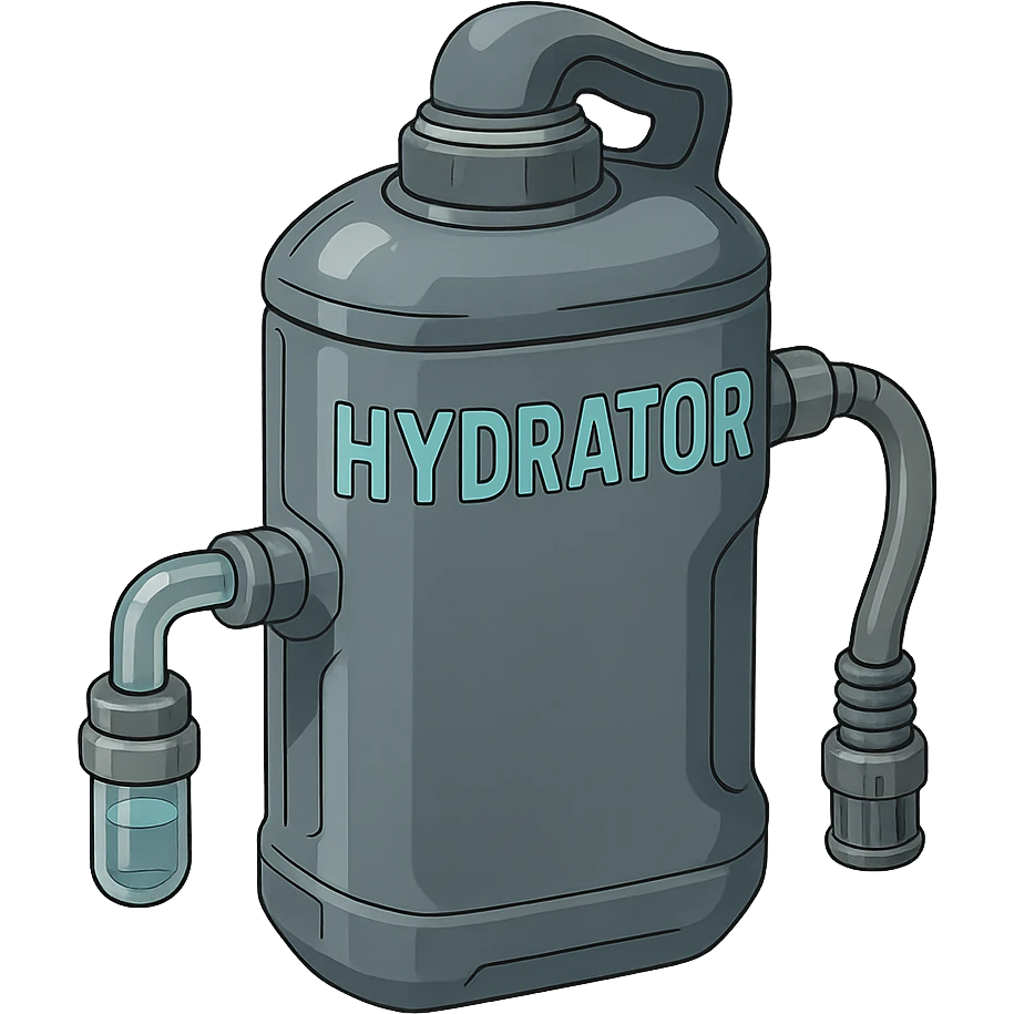 the image is the icon for a videogame insta-use item, it is a hydrator- futuristic cyberpunk - gray canister - hydration supplement -  it is master craftsmanship, not dinged or damaged, and has fluid line couplings where it is to be attached emoji