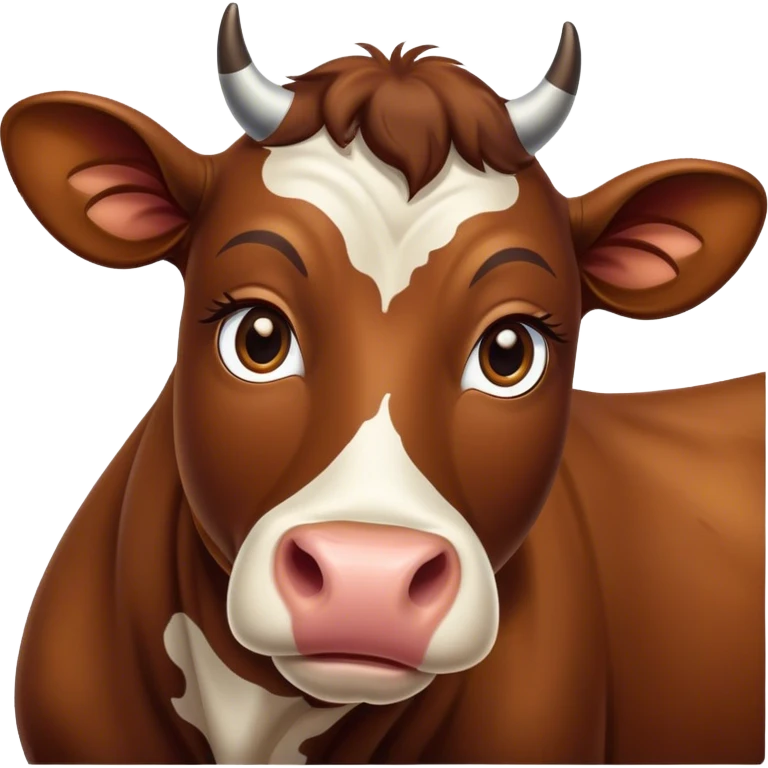 Cinematic Noble Brown Cow Portrait Emoji, Poised and regal, with a large, sturdy build and a smooth, well-groomed deep brown hide, deep-set soulful brown eyes, Simplified yet sharp and sophisticated features, highly detailed, glowing with a soft, dignified glow, high shine, intelligent and calm, stylized with an air of pastoral majesty, focused and attentive, soft glowing outline, capturing the essence of a watchful and confident bovine guardian, so majestic it feels as though it could amble out of the screen with effortless authority! emoji
