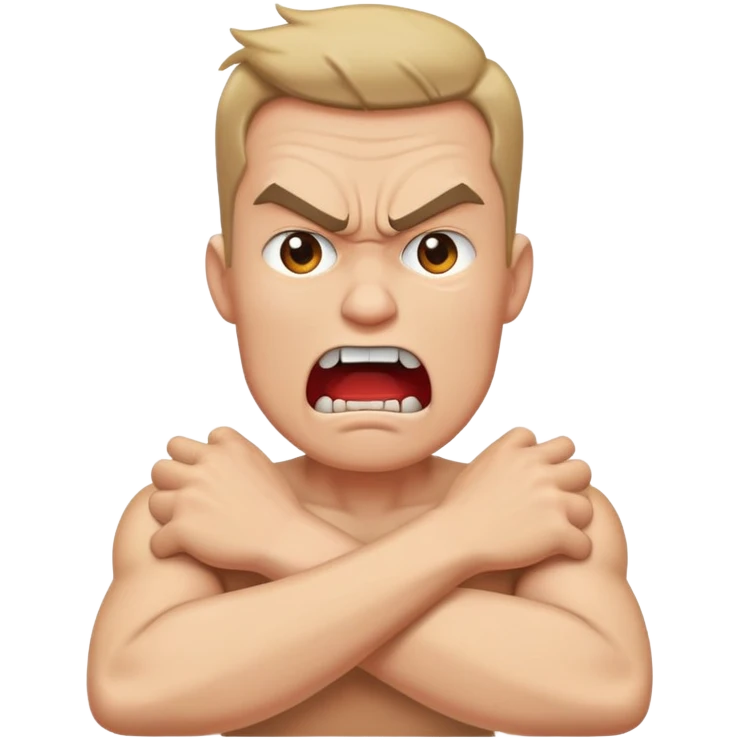Man with arms crossed around neck with a angry-screaming expression  emoji