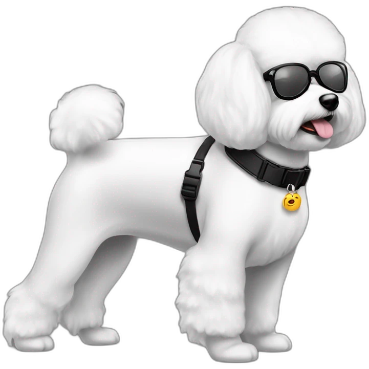 perro bichon maltés blanco y mujer piel blanca cabello negro largo y gafas emoji