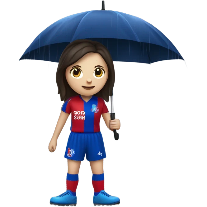  White Lady with dark hair Crystal palace football supporter in the rain emoji