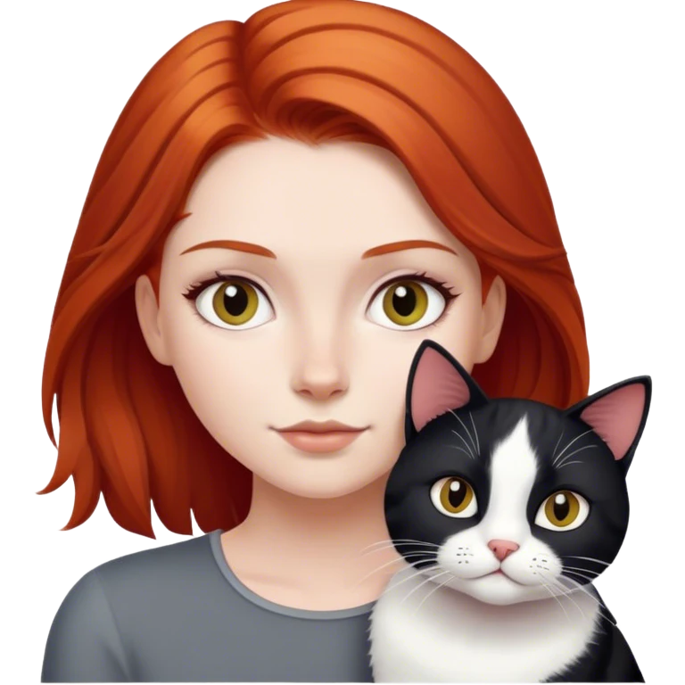 red haired girl with black and white cat emoji