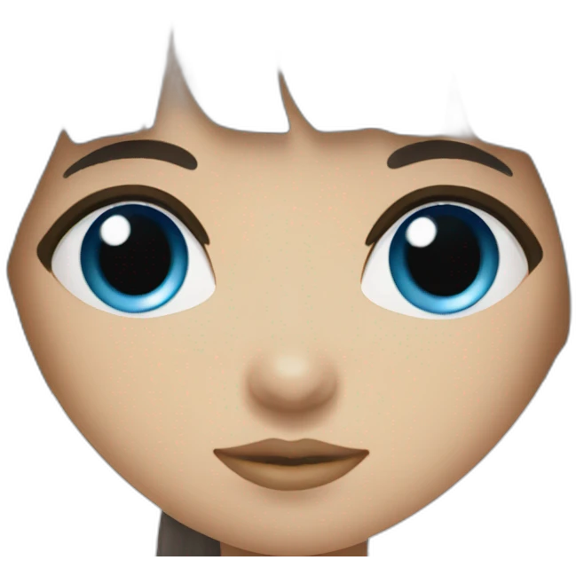 Dark brown long hair fringe girl with blue eyes emoji