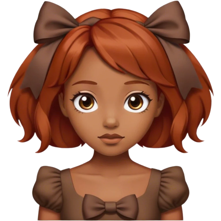 girl with reddish blunt hair and with and 2 bows brown dress emoji