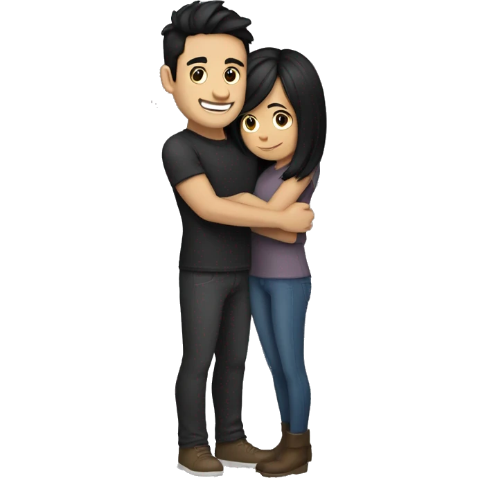 girl with Black hair  and brunette guy hug emoji