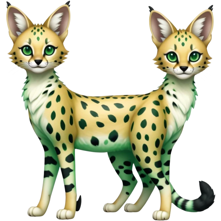 Kawaii Cute Edgy Black Green White ethereal Serval-Fionbri-Vernid full body emoji