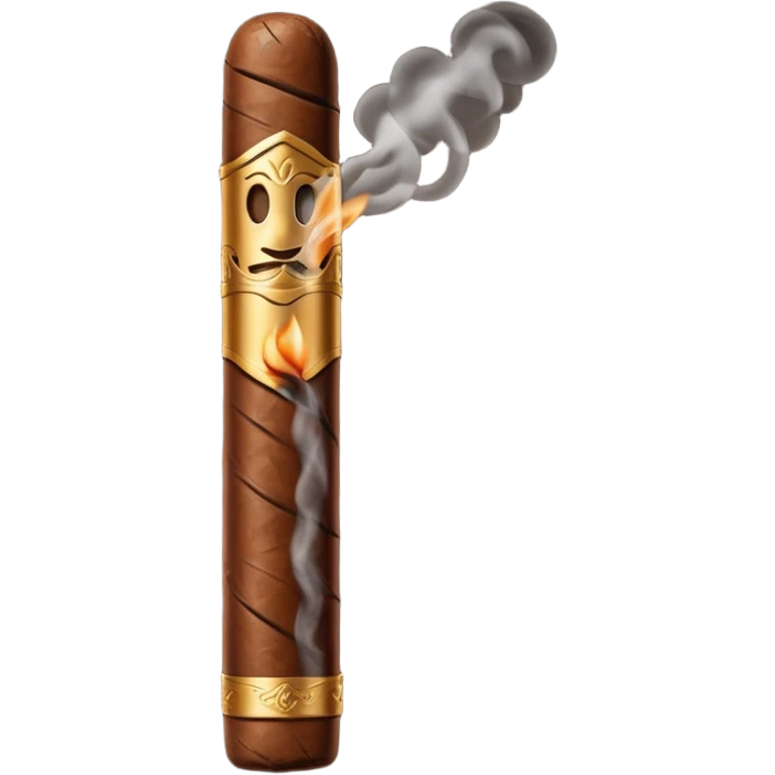 Emoji-style cigar icon, dark brown wrapper, subtle smoke, minimalistic, clean silhouette, metal details, no gold details emoji