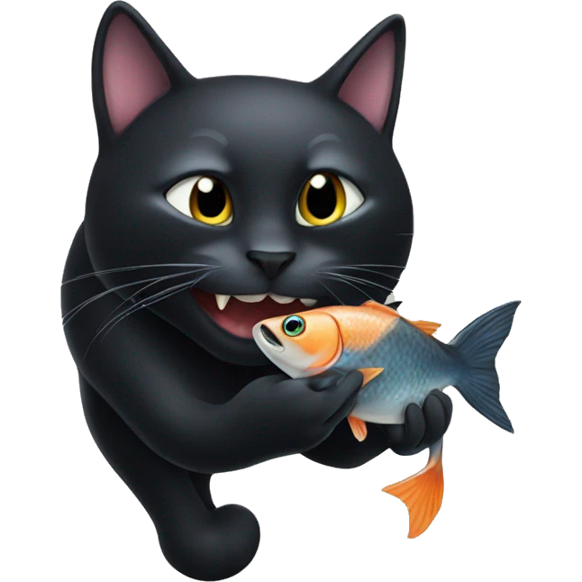 a black cat eating fish  emoji