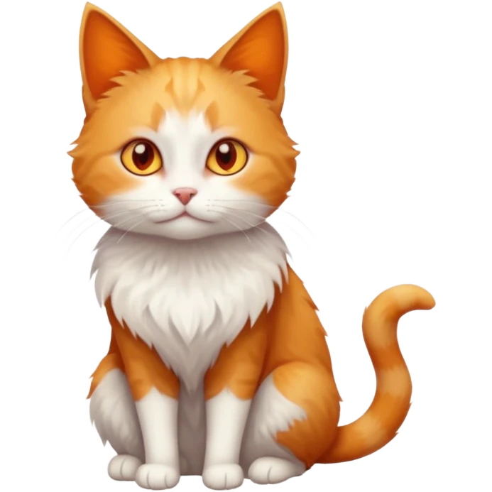 full body of tiny + skinny ginger and white cat with deep orange eyes and triangular shaped face emoji