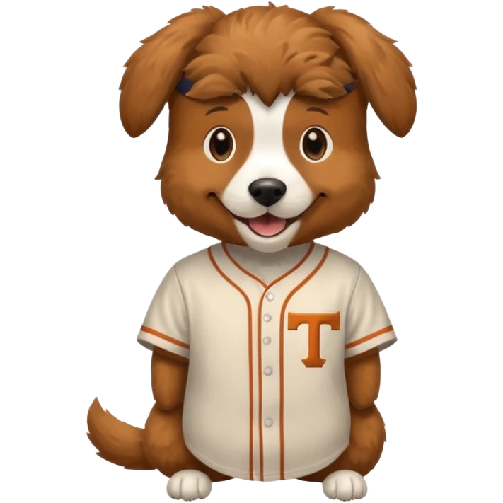 Dog wearing University of Texas baseball jersey emoji