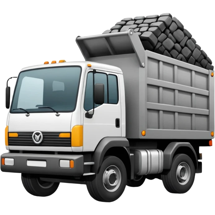 Camión volquete en 2d, en blanco y negro y descargando la carga emoji