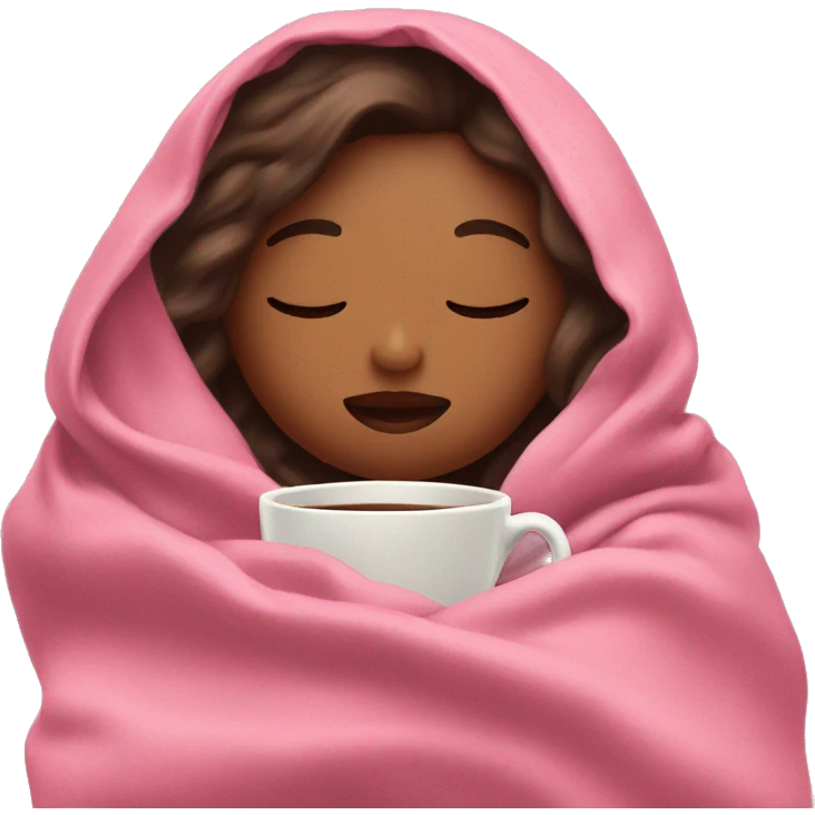 girl inside a pink blanket sipping coffee eyes closed emoji