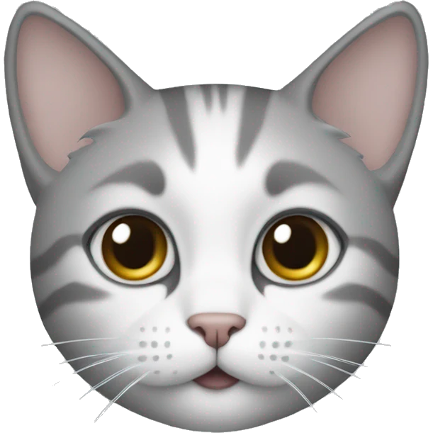 cat whose nose and the middle of its face are white and the rest of it is gray emoji