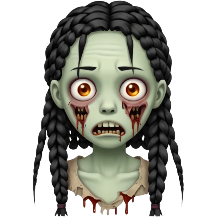 make a zombie with a droopy mouth girl with black knotless braids  emoji