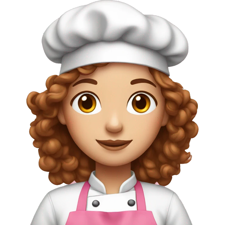 Chef girl with curly brown hair in a pink cap emoji