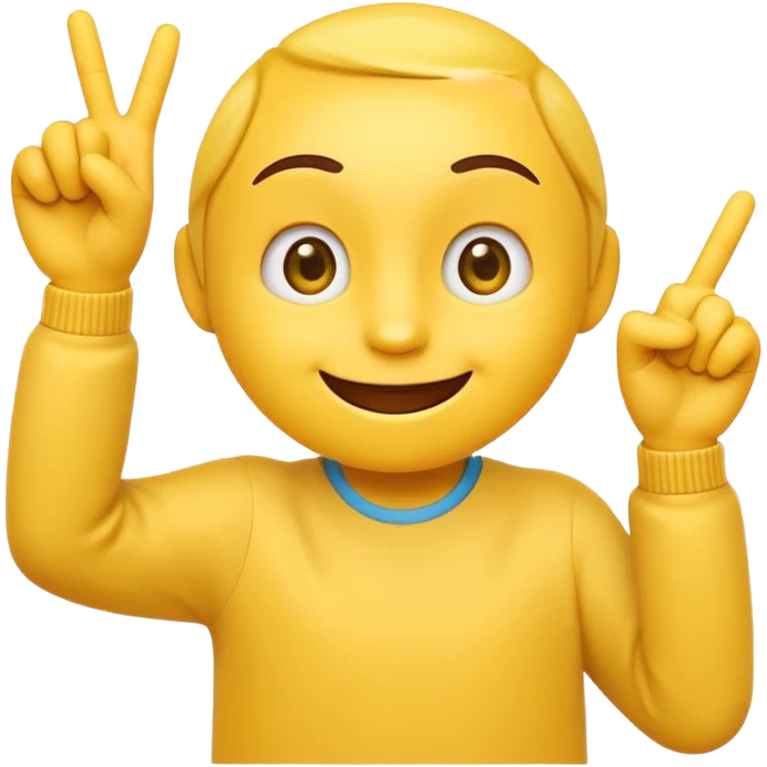 A 2D cartoon-style yellow emoji with a mischievous smile, shaped eyes, and both hands pointing upward with index fingers.  clean digital style, and a fun, dancing expression. Style similar to children’s drawing tutorials, dancing expression. No background, isolated on white.  emoji