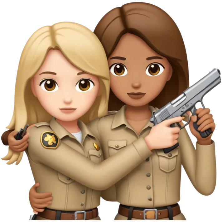 two hugging girls also holding pistols emoji
