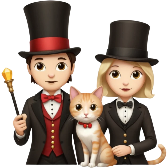 magician couple and their pet cat emoji
