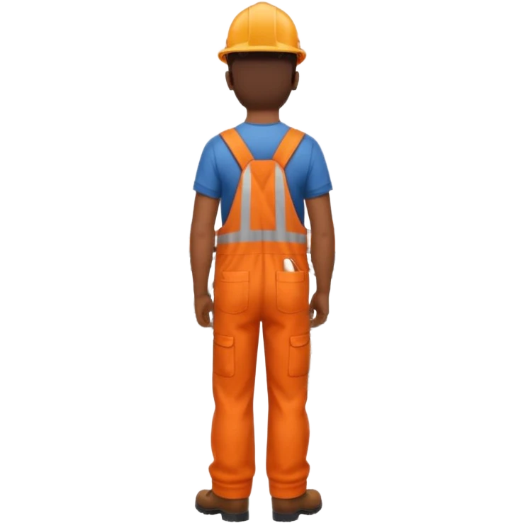 Indian male railway engineer orange overalls, boots holding a clipboard back view emoji