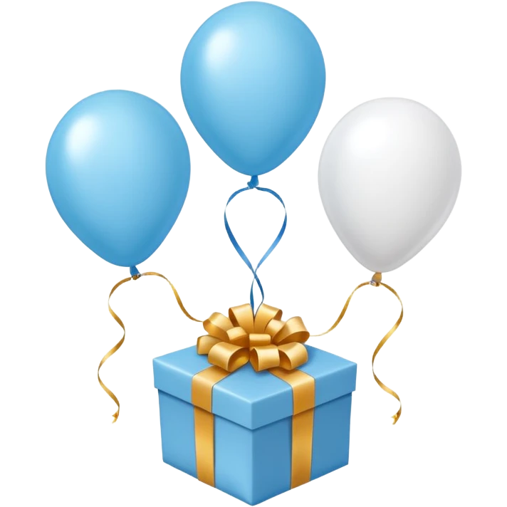 Make light blue and white balloons, and under the balloon strings, put gifts. emoji