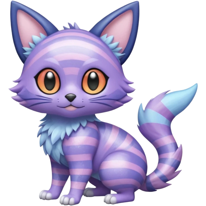 Shiny Iridescent Pastel-Lavender Frosted Glossy Crystal-Striped Noibat-Litten-Trico-hybrid creature (full body) emoji