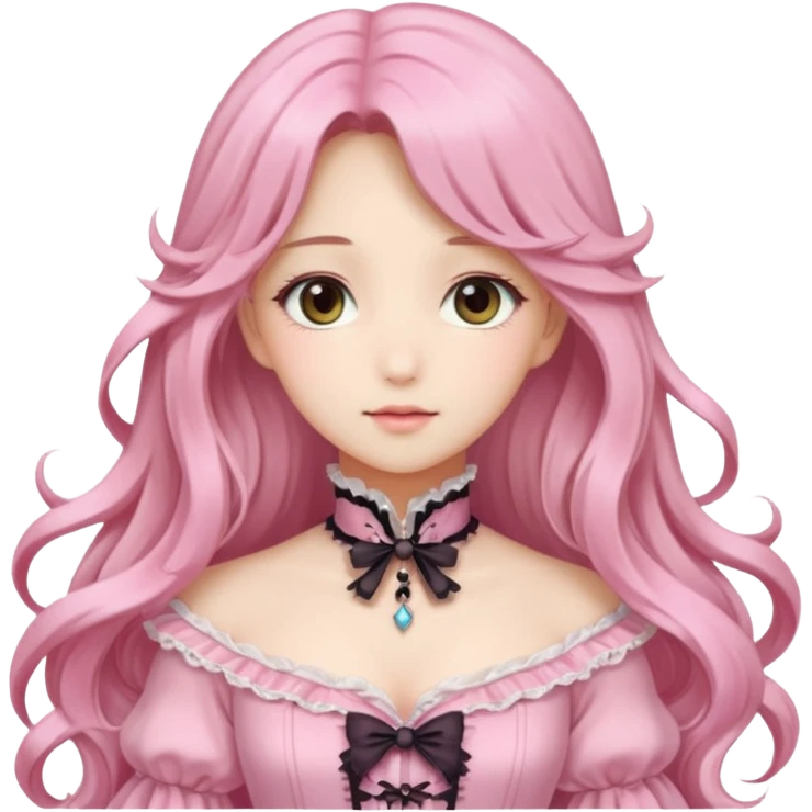 Gorgeous dreamy anime lady with long hair and pink victorian style clothes emoji
