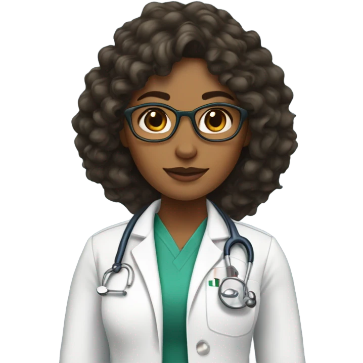 woman dark olive skin long curly hair with a doctor uniform on emoji