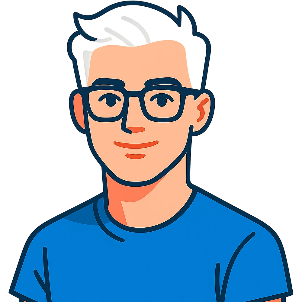 22-year-old white man with fair skin, white hair, and black glasses emoji