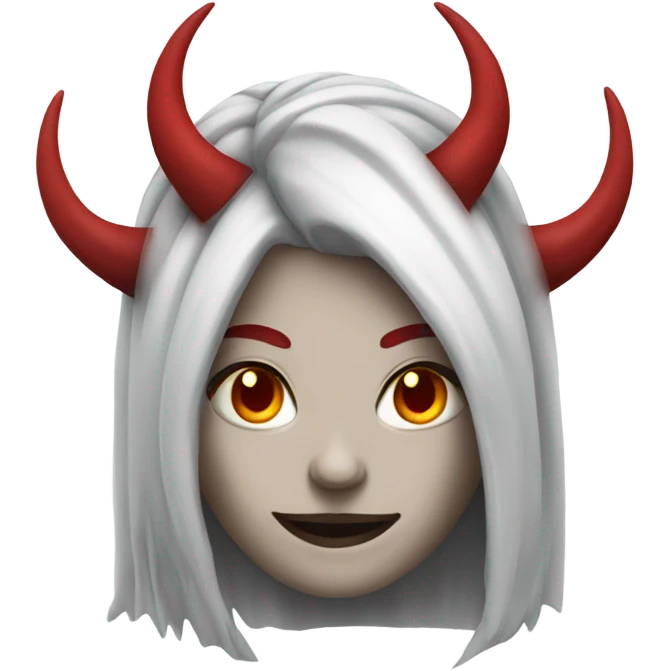 white hair, red horns, female, demon emoji