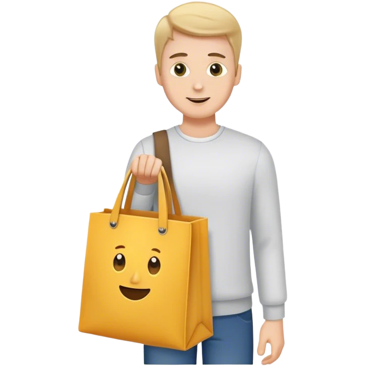White guy receiving a tote bag emoji