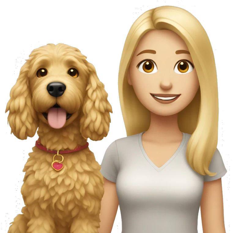 blonde girl with golden doodle dog emoji