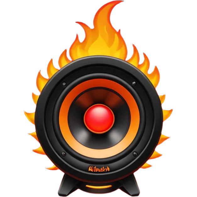 Head: A black KLIPSCH RP-8000F speaker, often represented with a red center or speaker cone.
Core: A small, bright glowing cherry-red circle representing his core.
Body & Armor: Primarily black armor plating with bright red accents or flames. emoji