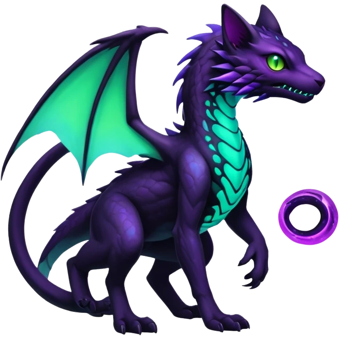 Black Dark Nocturnal Neon-glowing Abyssal Nightly Abyss-Cat-Salandit-Gryphon-Fakémon Creature (full body) emoji