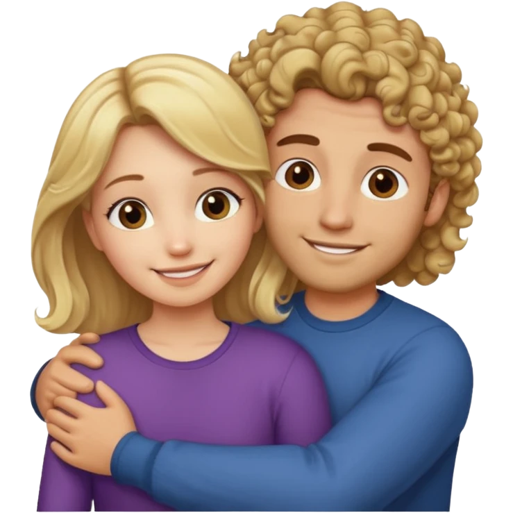 blonde girl with straight hair and medium toned guy with brown curly hair hugging emoji